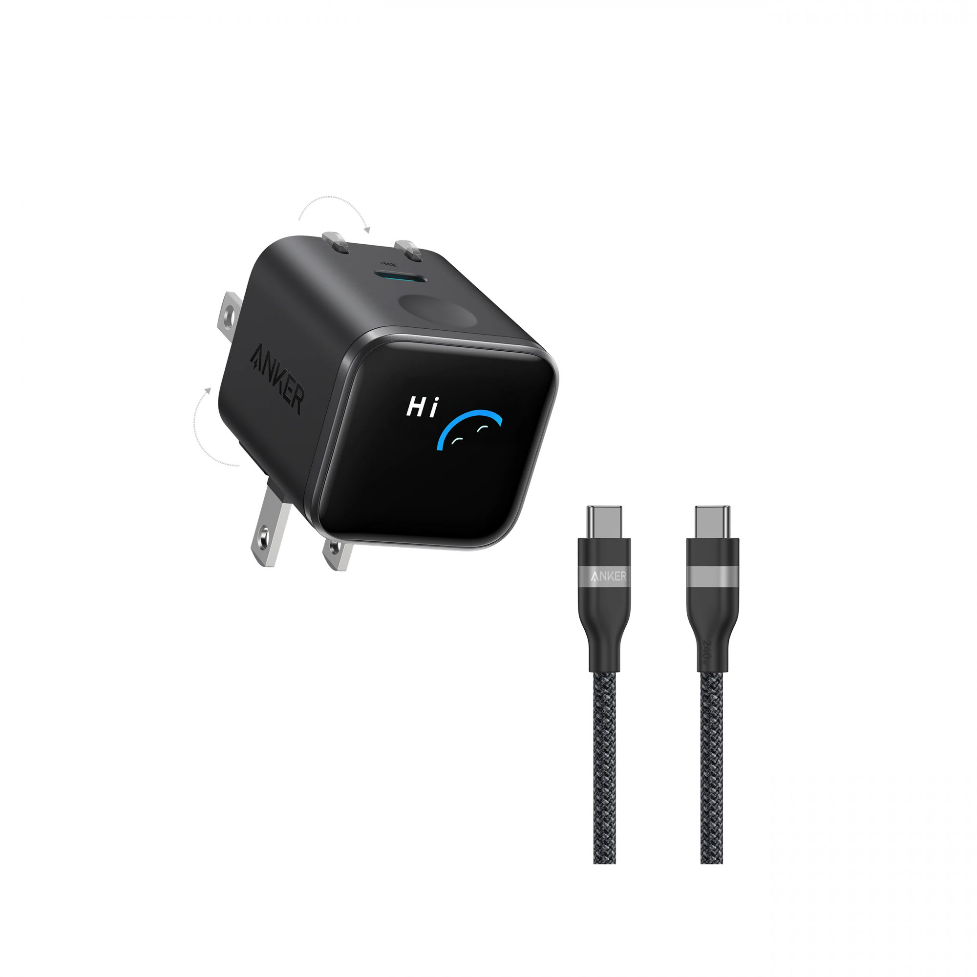 Смарт-зарядка с дисплеем Anker Nano Charger 45W with USB-C to USB-C Cable Black Stone